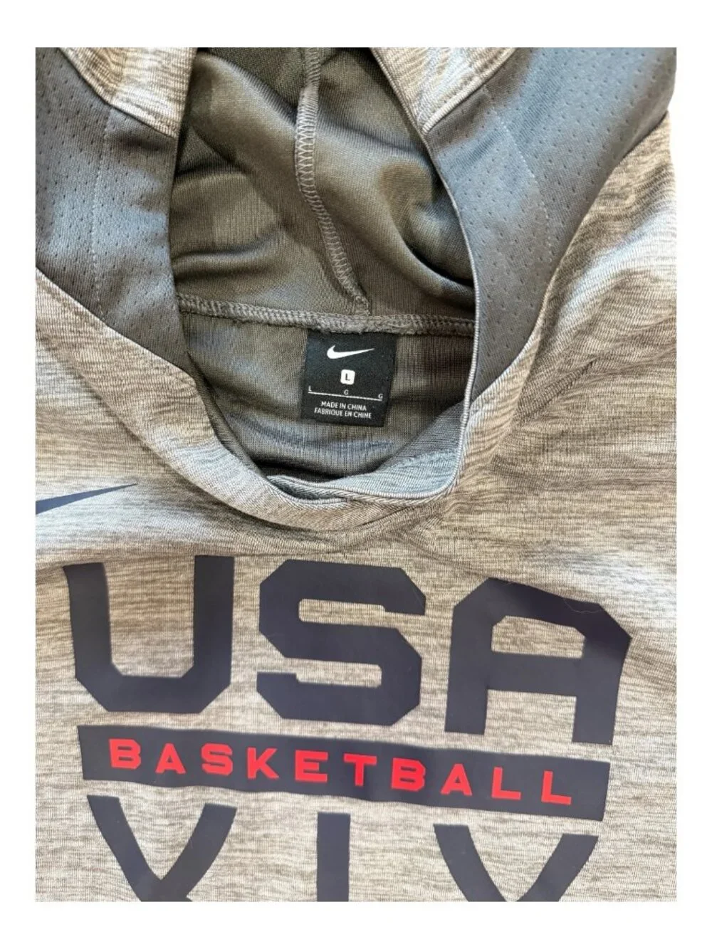 Nike Team USA Basketball Spotlight Hoodie Men's Large Gray Pullover Sweatshirt
